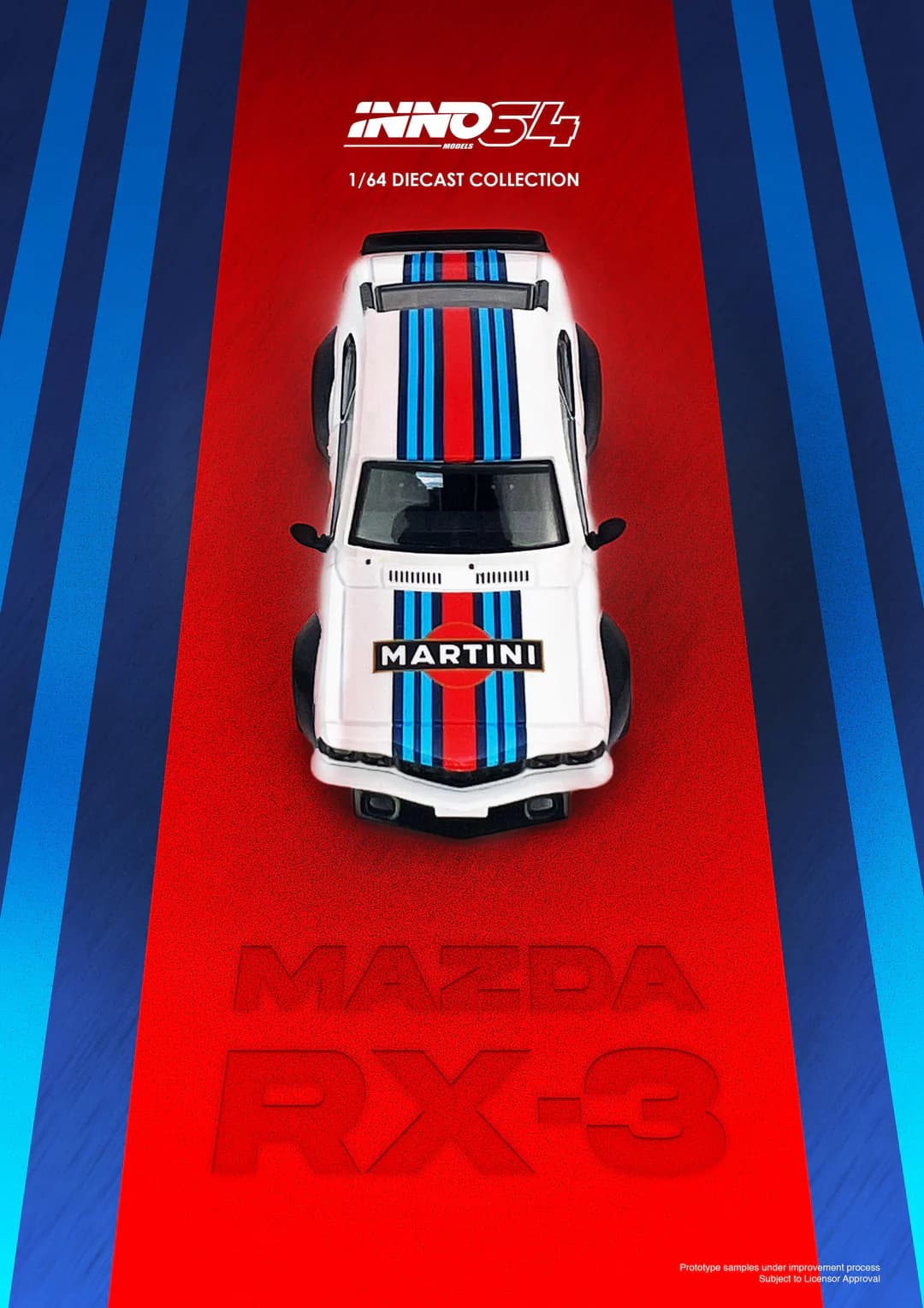 INNO64 1:64 Mazda RX-3 Savanna Martini Racing librea blanca