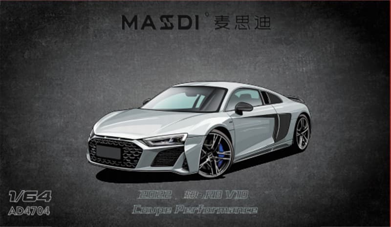 Massdi Audi R8 V10 Coupe Performance 2022 - plata 1:64